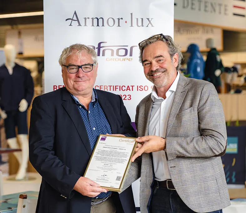 Remise_certificat_ISO_9001_Armor-lux Breton company Armor-Lux to receive ISO 9001 certificate in September 2023 (©AFNOR/DR)