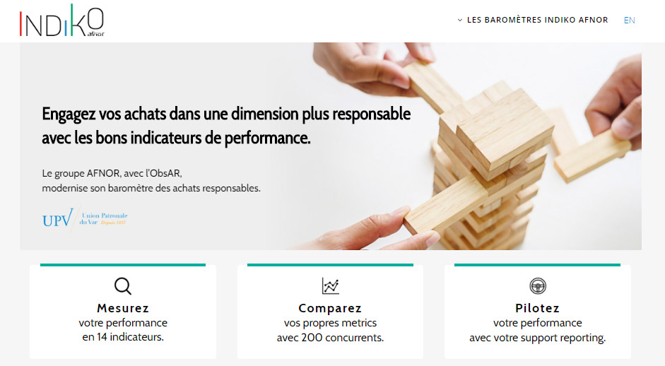 Capture d'écran du site Indiko Achats Responsables