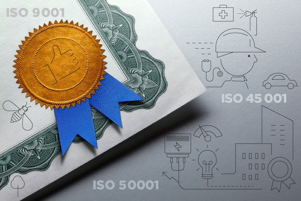 illustration ISO 45001, ISO 9001 et ISO 50001